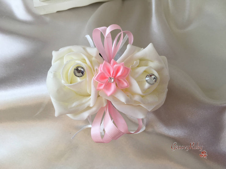 Rose Bouquets With Baby Pink Satin Diamante Flowers
