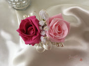 Baby Pink, Hot Pink & Ivory Roses With Gypsophila, Pearl Loops & Pearl Sprays