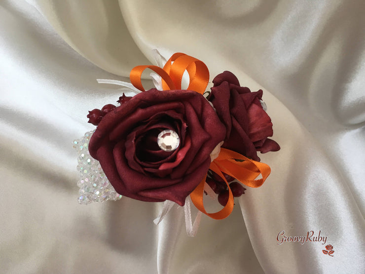 Ivory Glitter Rose, Orange Calla Lily, Burgundy Rose & Berries