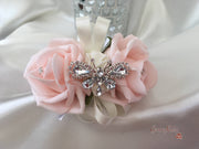 Blush Pink Rose & Large Ivory Calla Lilies With Crystal Butterfly Brooch