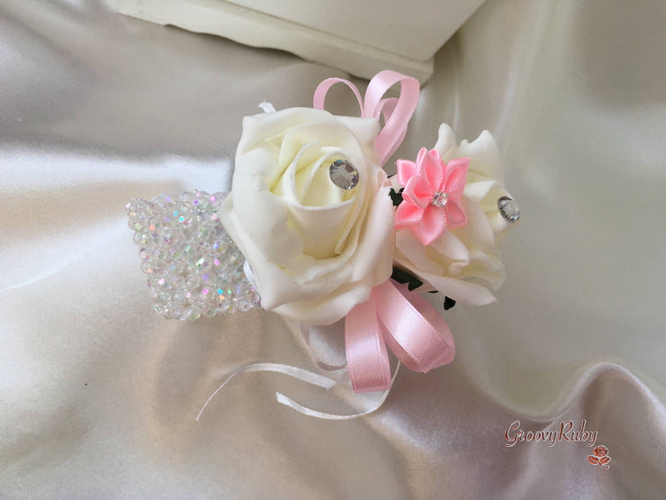 Rose Bouquets With Baby Pink Satin Diamante Flowers