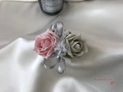 Dusky Pink & Silver Roses With Delicate Heart Brooch