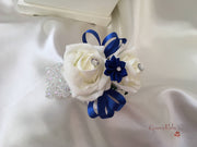 Rose Bouquets With Royal Blue Satin Diamante Flowers