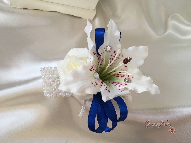 Small Tiger Lilies & Royal Blue Roses With Foliage