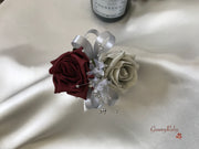 Burgundy & Silver Roses With Delicate Heart Brooch
