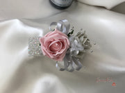 Dusky Pink & Silver Roses With Delicate Heart Brooch