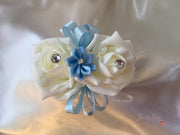 Rose Bouquets With Baby Blue Satin Diamante Flowers